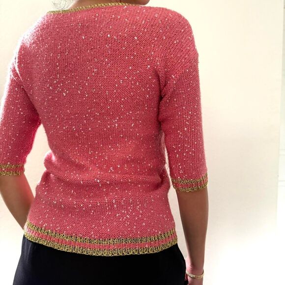 Early 2000s Vivid Collection of NY Pink & Gold Sequin Knit Sweater - Picture 4 of 8